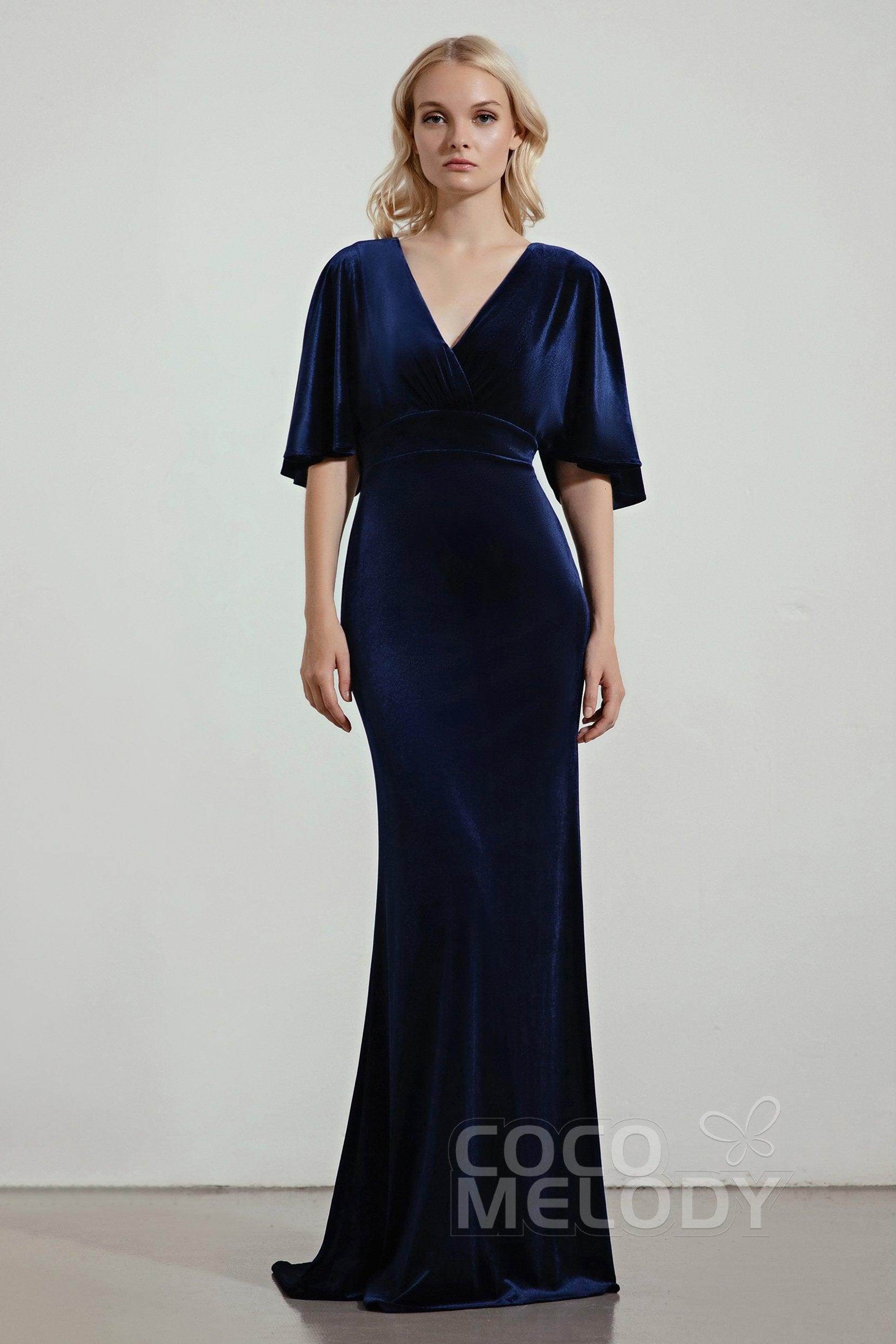 Trumpet Sweep-Brush Train Velvet Bridesmaid Dress Formal Dresses CB0433 - COCOMELODY